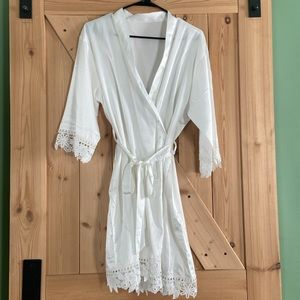 White Lace Satin Bridal Robe - Getting Ready Wedding Day